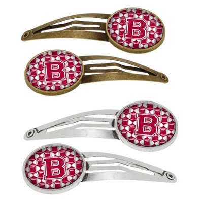 Letter B Football Crimson, grey and white Set of 4 Barrettes Hair Clips CJ1065-BHCS4