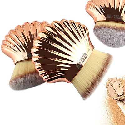 MAANGE 3Pcs Beautiful Shell Type Foundation Cosmetic Brush Rose Gold Brown Brush Fenleo