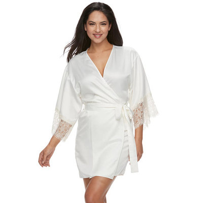 Women's Flora by Flora Nikrooz Lace-Trim Charmeuse Wrap Robe