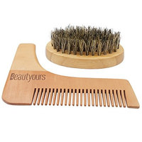 Beautyours Natural Bamboo Beard shaping tool for men - Trimmer sanwood Beard Shaping Comd & Beard Brush Kit