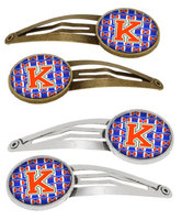 Letter K Football Green, Blue and Orange Set of 4 Barrettes Hair Clips CJ1083-KHCS4