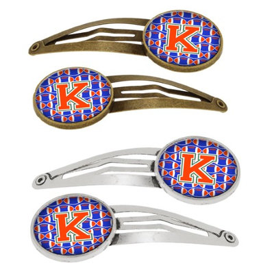 Letter K Football Green, Blue and Orange Set of 4 Barrettes Hair Clips CJ1083-KHCS4