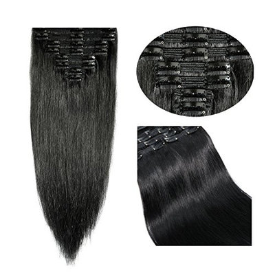 Double Weft 100% Remy Human Hair Clip in Extensions 14''-22'' Grade 7A Quality Full Head Thick Long Soft Silky Straight 8pcs 18clips for Women Fashion (16