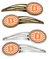 Letter D Chevron Orange and White Set of 4 Barrettes Hair Clips CJ1046-DHCS4