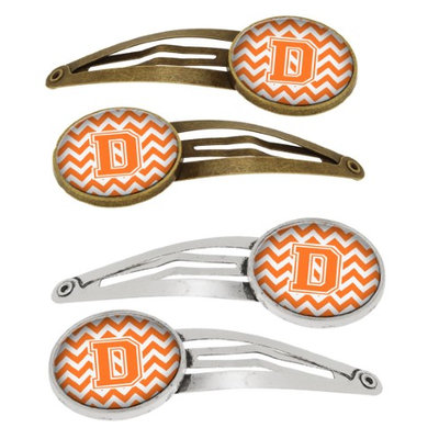 Letter D Chevron Orange and White Set of 4 Barrettes Hair Clips CJ1046-DHCS4