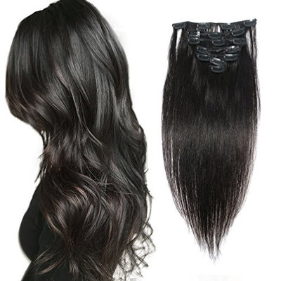 Rita Beauty Black Clip in Human Hair Extensions Silky Straight 100% Real Hair Extensions Human Hair Full Head 7 Pieces Double Weft With Clips For Hair (20