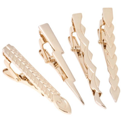BMC 4pc Stainless Steel Lightning Warrior Themed Tie Clip Set - Shiny Gold (Pack of 4)