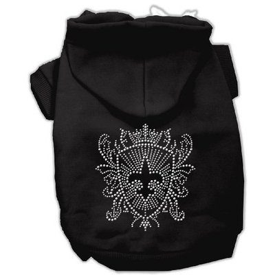 Mirage Pet Products 12-Inch Rhinestone Fleur De Lis Shield Hoodies, Medium, Black