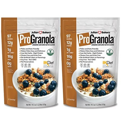 ProGranola 12g VeganⓋ Protein Cereal Cinnamon Cluster (Vegan : 1 Net Carb : Gluten-Free : Grain-Free : Soy Free) (2 Pack)