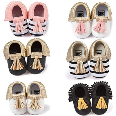 Cute Tassel Style Infant Baby Toddlers Kids Shoes with Soft Sole Unisex for Baby Girls Boys PU Shoe Upper Black + Gold Size 12 Fits Babies Aged 6 to 12 Months