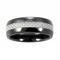 Men's Ring in Black and White Ceramic with Carbon Fiber