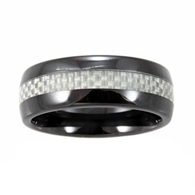 Men's Ring in Black and White Ceramic with Carbon Fiber