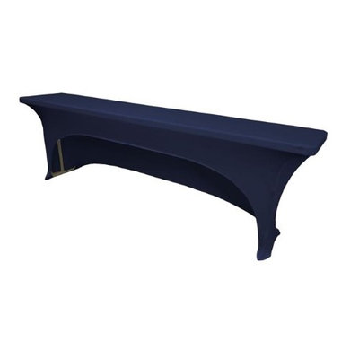LA Linen TCSpandex-OB96x18x30-NavyX72 Open Back Spandex Tablecloth for Classroom Tables Navy - 96 x 18 x 30 in.