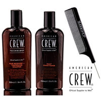 American Crew HAIR RECOVERY + THICKENING Shampoo & Daily Conditioner, Anti-Hair Loss DUO Set (with Sleek Steel Pin Tail Comb)