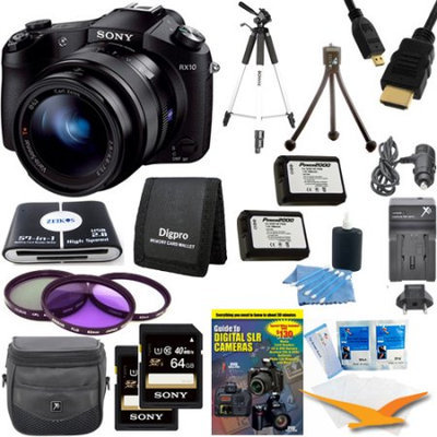 Sony Cyber-shot DSC-RX10 Digital Camera and 2 64GB SDXC Cards and 2 Batteries Bundle