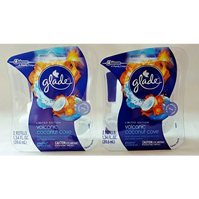 4 GLADE VOLCANIC COCONUT COVE SCENTED OIL PLUGINS REFILLS 2 TWIN PACKS