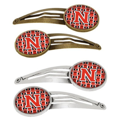 Letter N Football Scarlet and Grey Set of 4 Barrettes Hair Clips CJ1067-NHCS4