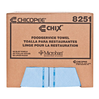 Chix Food Service Towels, Cotton, 13-in x 24-in, Blue, One Pack of 150 Towels per Case