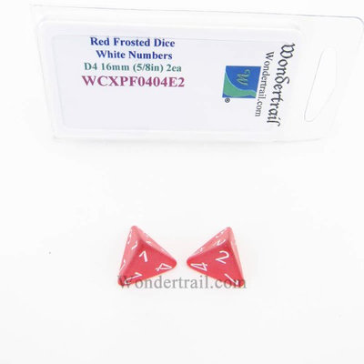 Wondertrail Products Red Frosted Dice with White Numbers D4 Aprox 16mm (5/8in) Pack of 2 Wondertrail