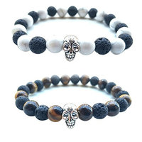 2PCS Lava Stone Turquoise Reiki Bracelet Howlite Essential Oil Diffuser Tiger Eye Beads Balance Healing Bangle