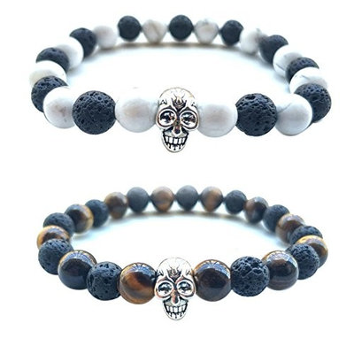 2PCS Lava Stone Turquoise Reiki Bracelet Howlite Essential Oil Diffuser Tiger Eye Beads Balance Healing Bangle