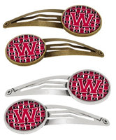 Letter W Football Crimson and White Set of 4 Barrettes Hair Clips CJ1079-WHCS4