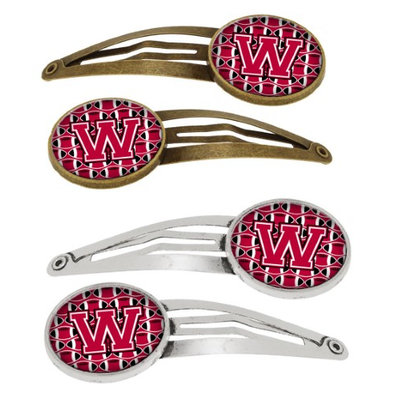 Letter W Football Crimson and White Set of 4 Barrettes Hair Clips CJ1079-WHCS4