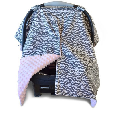 Kids N' Such 2 in 1 Car Seat Canopy Cover with Peekaboo Opening™ - Large Herringbone Carseat Cover with Soft Pink Dot Minky | Best for Baby Girls | Doubles as a Nursing Cover for Breastfeeding