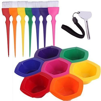 Outstanding Colorful Hair Dye Brush and Bowl Set, Rainbow Hair Coloring Brush Bowl Set-7 Color by Outstanding