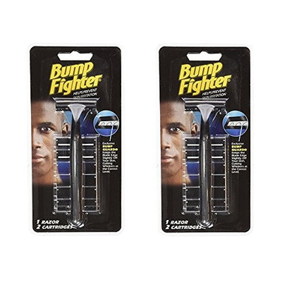 Bump Fighter Shaving Kit: 1 Razor with 2 Refill Blades, (Pack of 2) + FREE Assorted Purse Kit/Cosmetic Bag Bonus Gift