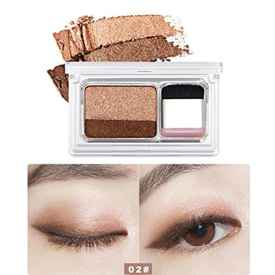 Women Pearly Eyeshadow, Vmree Women Shimmer Two-color Gradient Powder Eye Shadow Palette + Shader Brush Stamp Easy Eye Makeup Set for Beginner