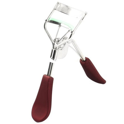 Beauty Tool Silicone Cushion Silver Tone Metal Eyelash Curler Burgundy for Lady