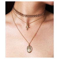 LITEN Layered Choker Necklace Multilayer Chain Jesus Cross Pendant for Women and Girls (G