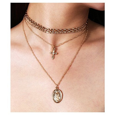 LITEN Layered Choker Necklace Multilayer Chain Jesus Cross Pendant for Women and Girls (G