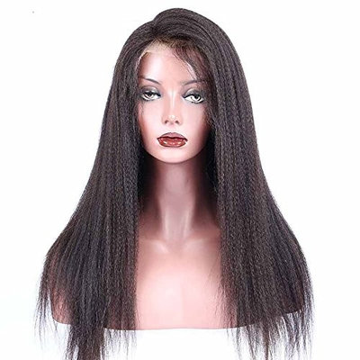 FEIBIN Lace Front Wigs For Black Women Yaki Straight Brazilian Remy Synthetic Hair Wigs 200% Density Natural Color 24 inch