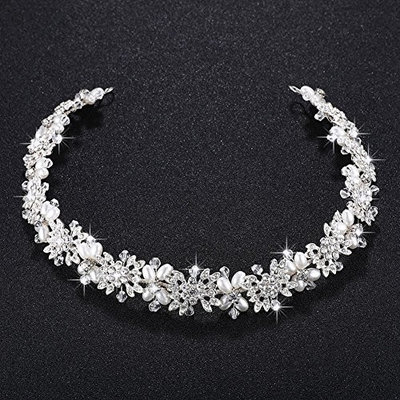 SODIAL Imitation pearl + alloy Bridal Hair Vine Pearls Wedding Hair Jewelry Accessories Headpiece Women Crowns Pageant