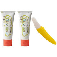 Jack N' Jill Natural Toothpaste, 50g (Set of 2) with Banana Toddler Toothbrush, Blueberry/Raspberry