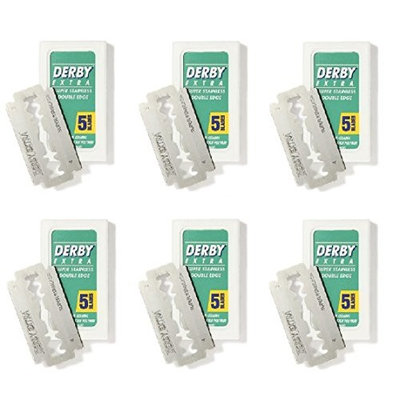 Derby Extra Double Edge Blades, 5 ct. (Pack of 6) + FREE Assorted Purse Kit/Cosmetic Bag Bonus Gift