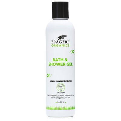FRAGFRE Organic Shower Gel - Fragrance Free Sulfate Free Parabens Free - for Itchy Dry Sensitive Skins - 8 oz - Gluten Free Vegan Cruelty Free - Organic Aloe Vera Bath Shower Gel - pure Natural