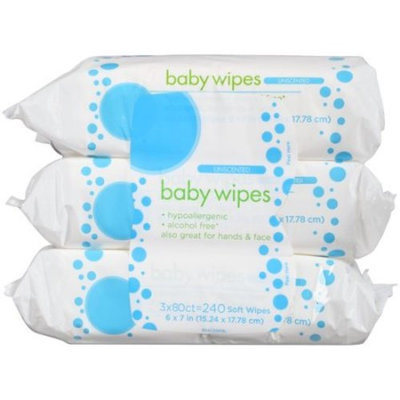 Nice-Pak Unscented Baby Wipes, 80 sheets, (Pack of 3)