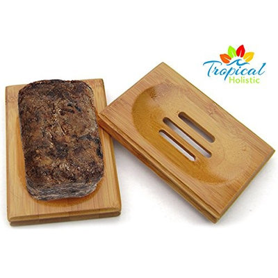 African Black Soap 100% Raw Natural 8oz Bar Made in West Africa + Bonus Bamboo Soap Dish. Contains Coconut, Plantain, Shea Butter & Palm Oil For Soothing Comfort & Exceptional Beauty