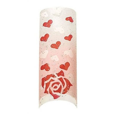 Cala Airbrushed Nail Tips Set Red Rose & Hearts 87788 + Aviva Nail File+ Nail Glue