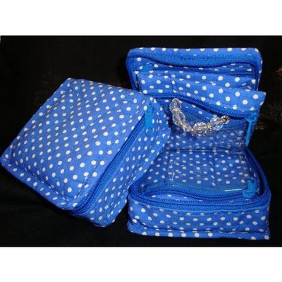 Cosmetic Organizer Jewelry Organizer Travel Pouch in Beautiful Blue Polka Dot Design Made with Quilted Cotton