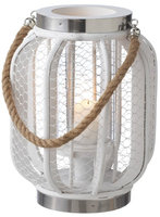 Coastal White 9 Inch Wood Lantern Pillar Candle Holder Midwest CBK