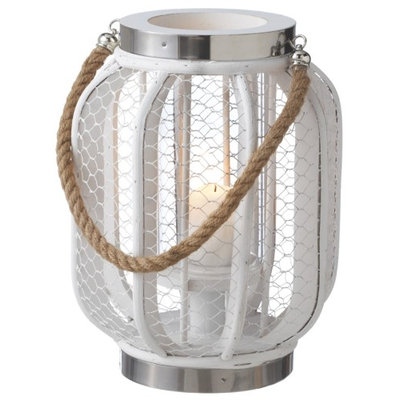 Coastal White 9 Inch Wood Lantern Pillar Candle Holder Midwest CBK