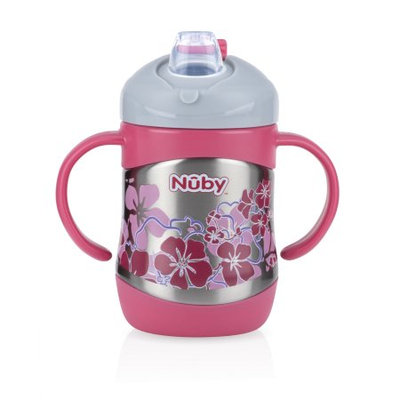 Luv N' Care, Ltd. Nuby 2 Handle Stainless Steel Cup with No Spill Soft Spout, Pink