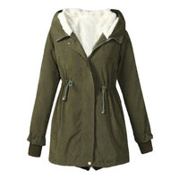 Women Casual Hooded Long Sleeve Wrap Fleece Slim Waist Drawstring Coat SPTE