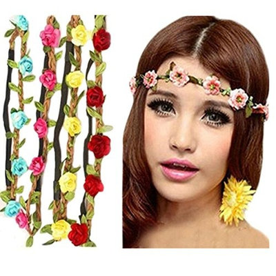 Frcolor Boho Style Women's Flower Crown Festival Wedding Hair Wreath Garland Floral Headband Hairband Pack of 8
