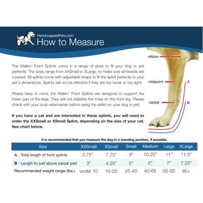 Walkin' Pet Splint for Dogs, Canine or Feline Front Leg