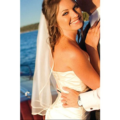 Bridal Wedding Veil 1 Tier Shoulder Length Ivory 1/8in (3mm) Satin Ribbon Edge
